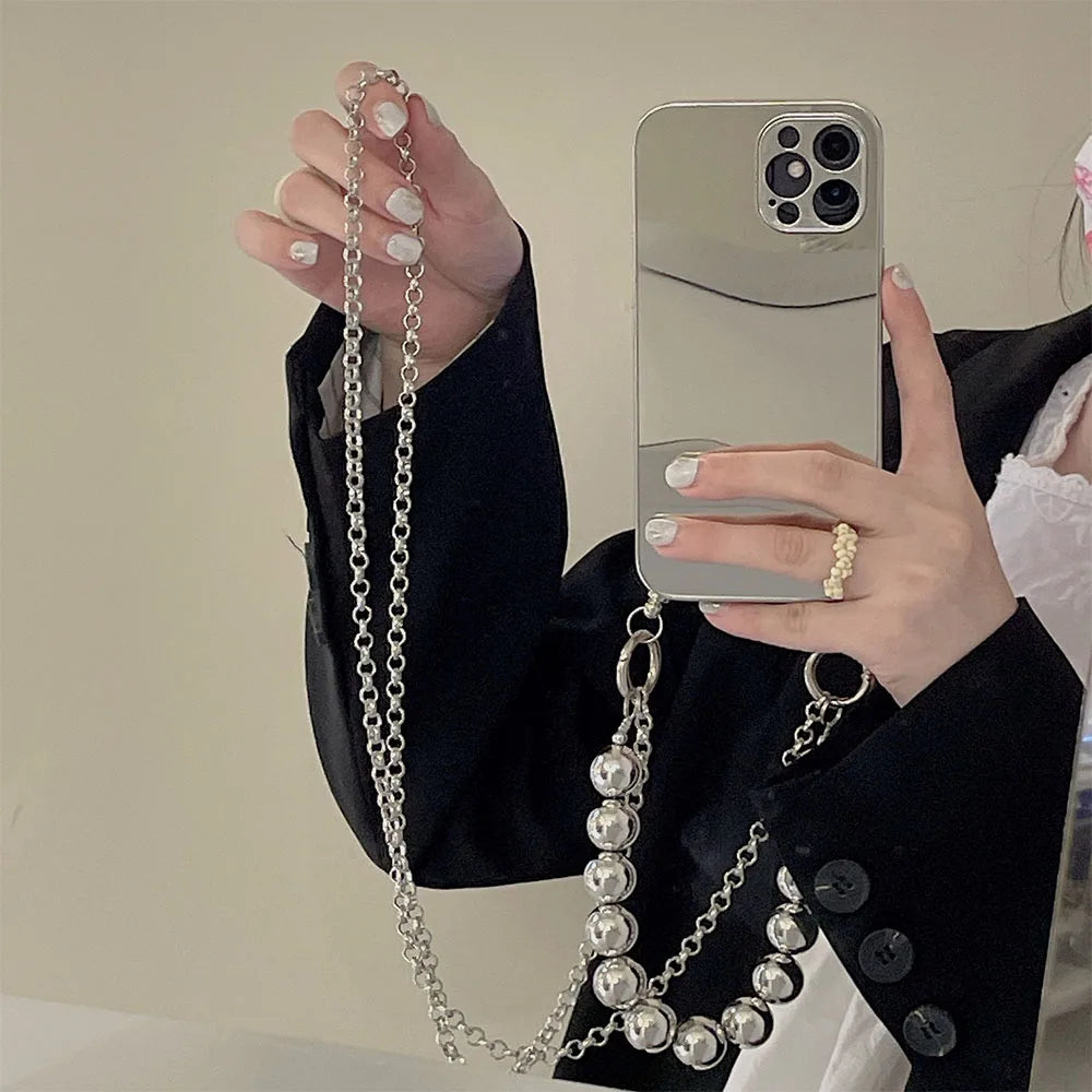 Funda de teléfono de espejo de maquillaje de lujo para iPhone 13, 12, 11, 14 Pro Max, XS, X, XR, 7, 8 plus, SE, collar cruzado, cordón, cordón, cubierta de cuerda