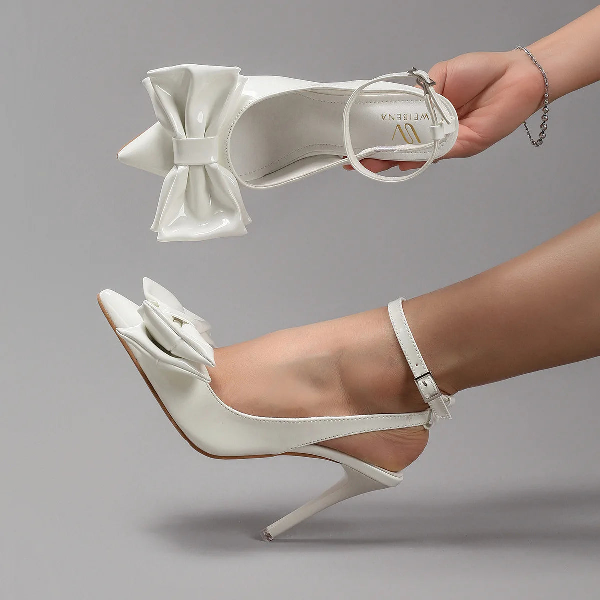 New Styles Fashion Trend Bow Stiletto Heel Patent Leather Pointed Toe Super High Heel Wedding Party Dress Sandals