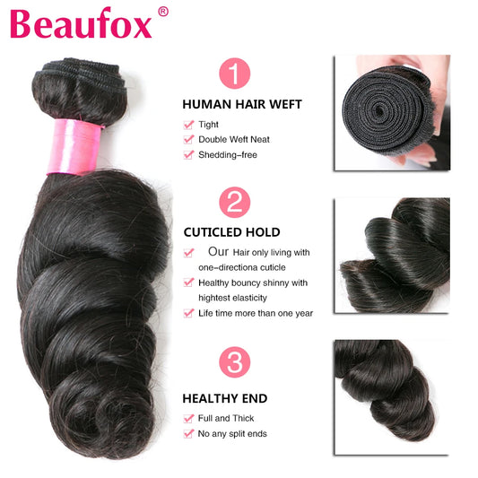   Beaufox-extensiones de cabello humano ondulado suelto, extensiones de pelo ondulado peruano sin procesar, cabello humano ondulado suelto, 1/3/4 mechones, ofertas de trama