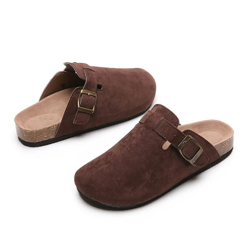 Custom Thick Sole Air Cushion Lightweight Summer Slippers Closed Toe Half Slipper Heightening Comfort Vintage Suede Sandals