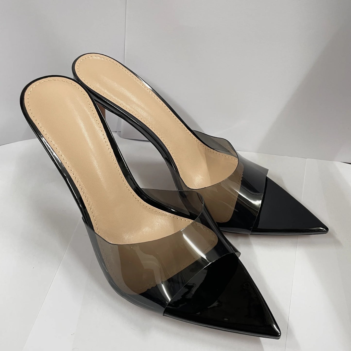 Sexy Closed Pointed Toe Transparente Sandalias Alto Tacon Stiletto Rhinestone Slingback Zapatos Sandals Outdoor Women Slippers