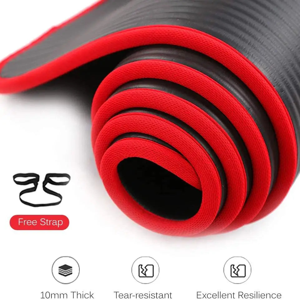 Esteras de Yoga Extra gruesas de 10MM, estera de ejercicio antideslizante NRB con vendajes, esteras de entrenamiento de gimnasia para Pilates insípidas, 183cm x 61cm