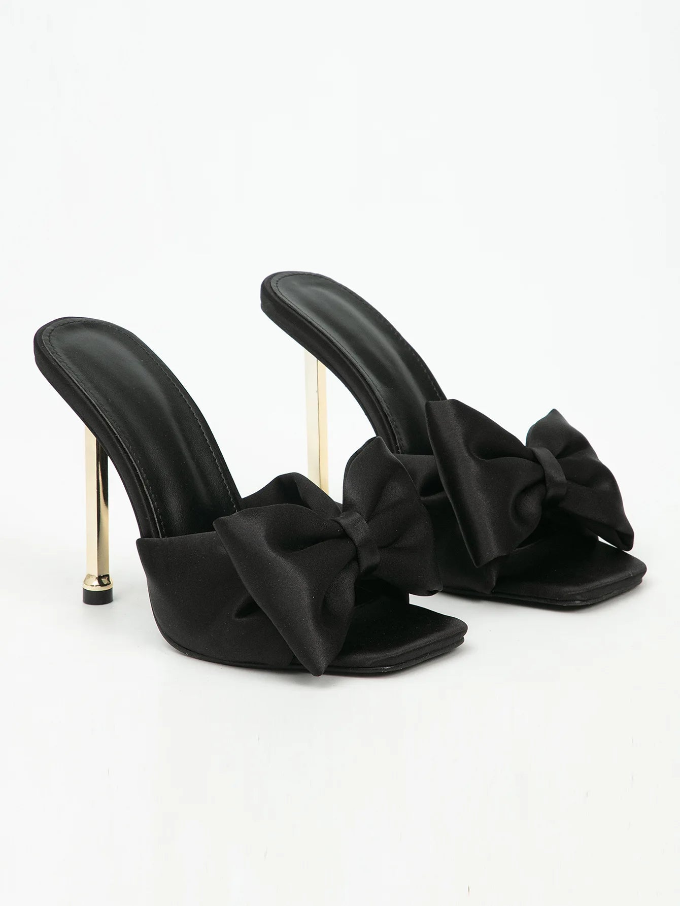Niche Satin Square Head Outdoor Sandals Women Stiletto Heels Bow Details Comfortable Casual French-Style Chic Soft-Sole Summer