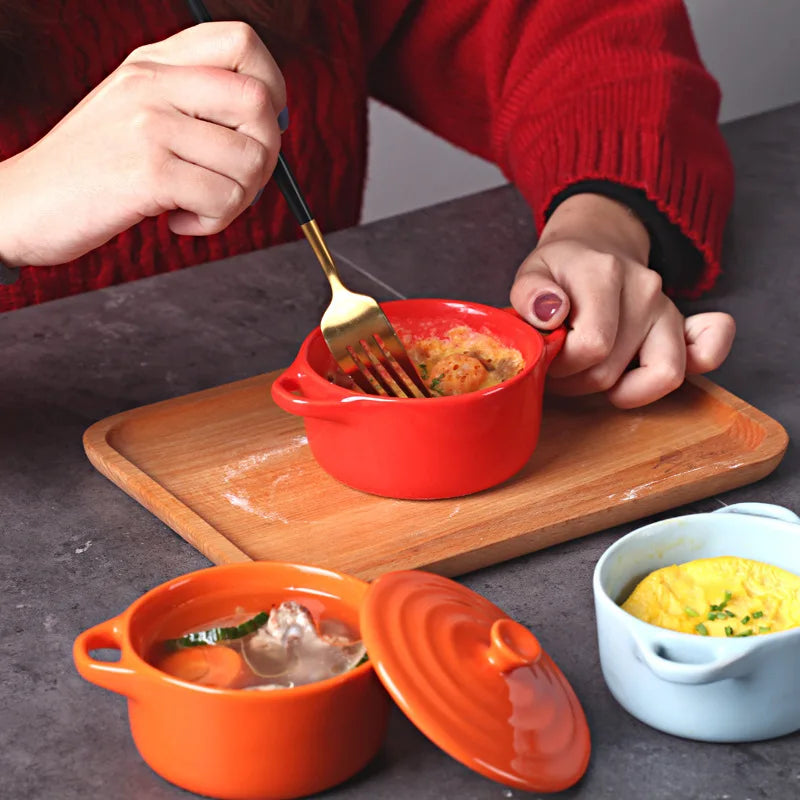 Mini olla de sopa de cerámica con cubierta para niños, tazón de huevo para estofado, tapa, cacerola para restaurante, cocina casera, ollas de cocina usadas