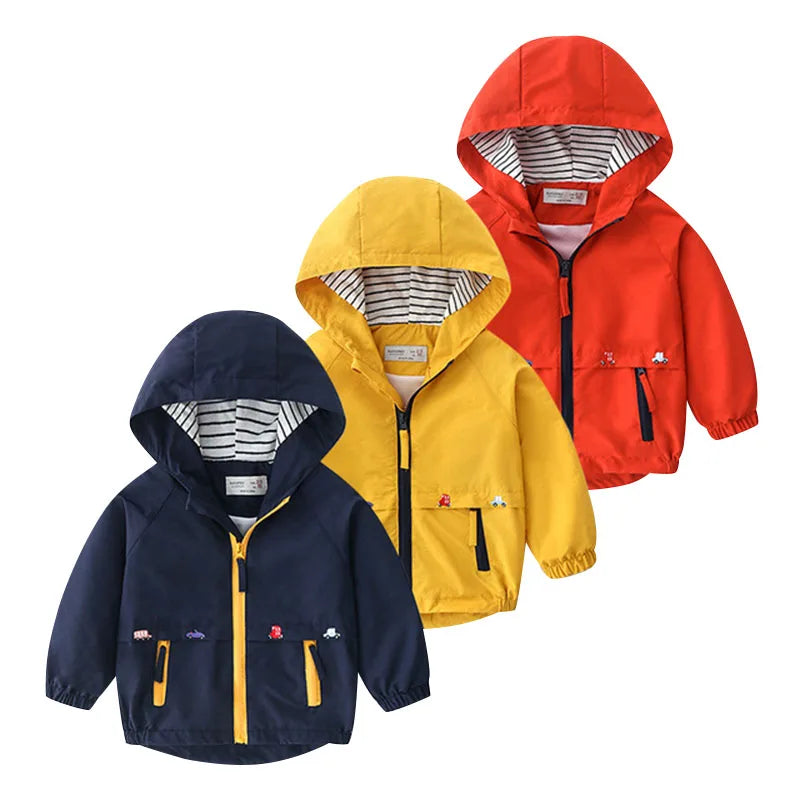 Abrigos de primavera y otoño para niños, chaquetas para niños, cortavientos con capucha y bolsillo, prendas de vestir exteriores con cremallera, ropa para bebés de 2 a 7 años