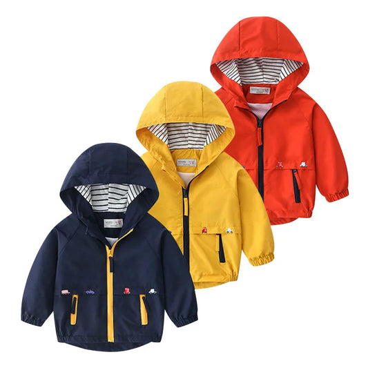 Abrigos de primavera y otoño para niños, chaquetas para niños, cortavientos con capucha y bolsillo, prendas de vestir exteriores con cremallera, ropa para bebés de 2 a 7 años