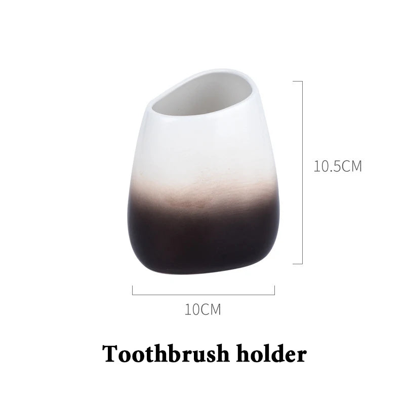 Juegos de accesorios de baño de cerámica, dispensador de loción gradiente, botella de bomba, soporte para cepillo de dientes, taza de enjuague bucal, jabón, herramientas de lavado de platos