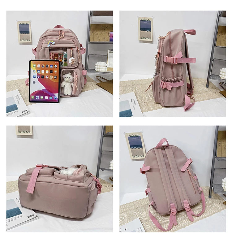 Mochila escolar de gran capacidad para niñas, bolso de mano para estudiantes, Kawaii, Patchwork