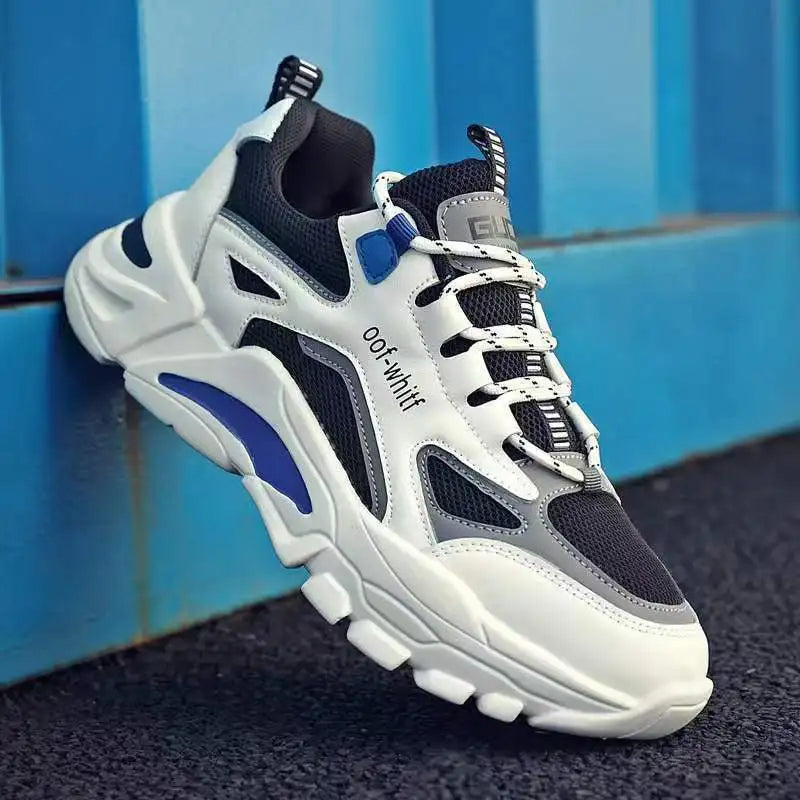 2025 New Men's Spring Autumn Breathable Mesh Hand-painted Thick Sole Shock Absorption Dad Shoes All-match Trendy Sneakers