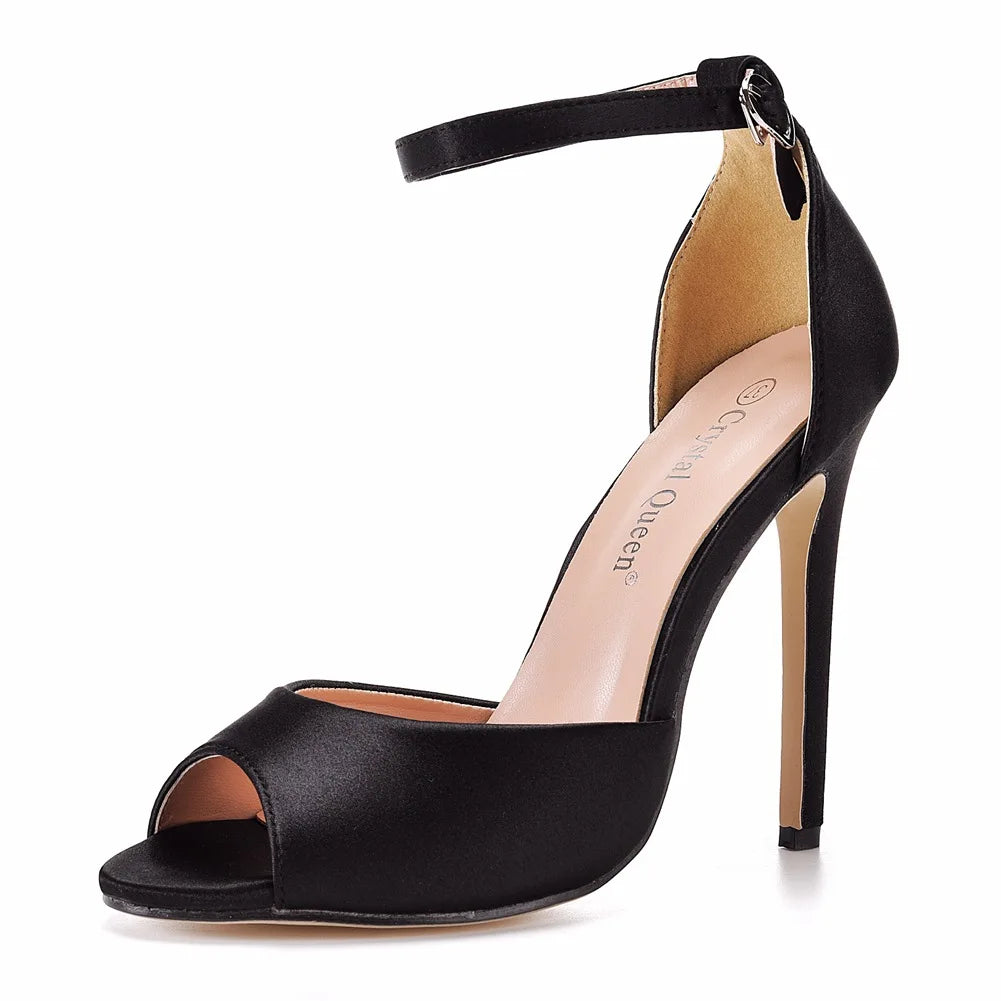 Fashion Women Fish Toe Shoes High Heeled Sandals Pumps Straight Strap Plus Size High Heeled Sandals White Stiletto Round Toe San