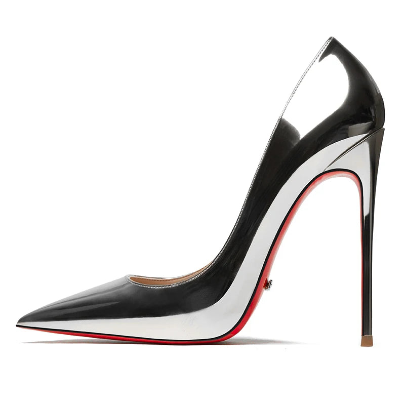 HLTINO, tacones altos de fondo rojo de 12cm, zapatos de lujo de cuero genuino, tacones de aguja súper altos para mujer con zapatos de tacón de primavera para mujer