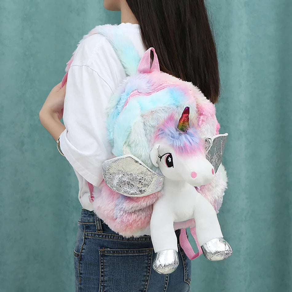 Mochila escolar de dibujos animados de unicornios para niñas, morral 3D de piel de viaje, bonito, regalo para niños