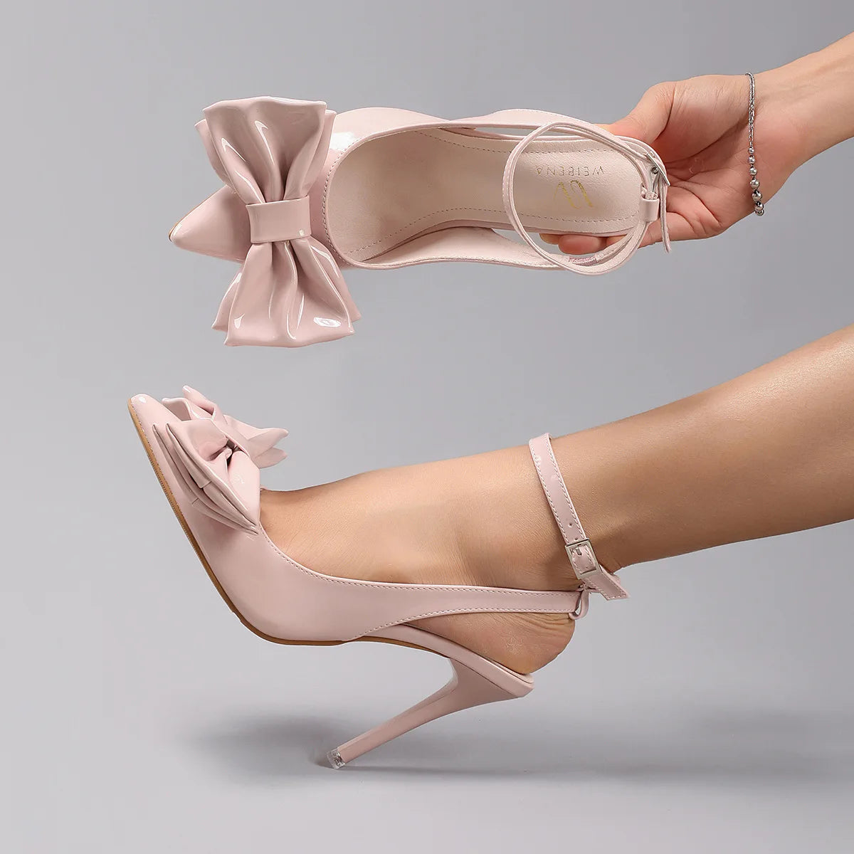 New Styles Fashion Trend Bow Stiletto Heel Patent Leather Pointed Toe Super High Heel Wedding Party Dress Sandals