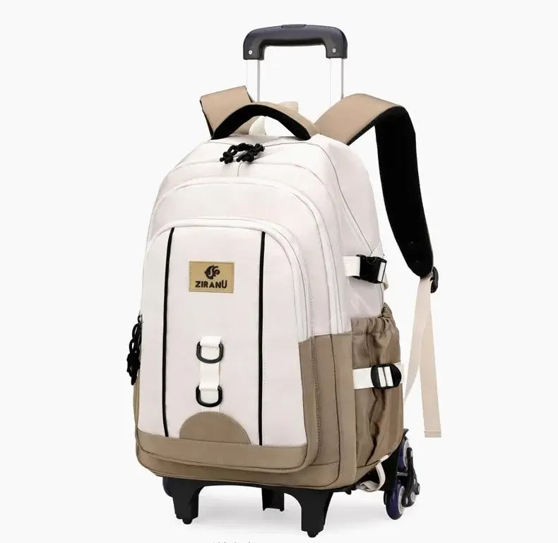 Fashionable Large Capacity Waterproof School Backpack Boys Multifunctional Six-Wheel Pull Rod Bag Zipper Students Children