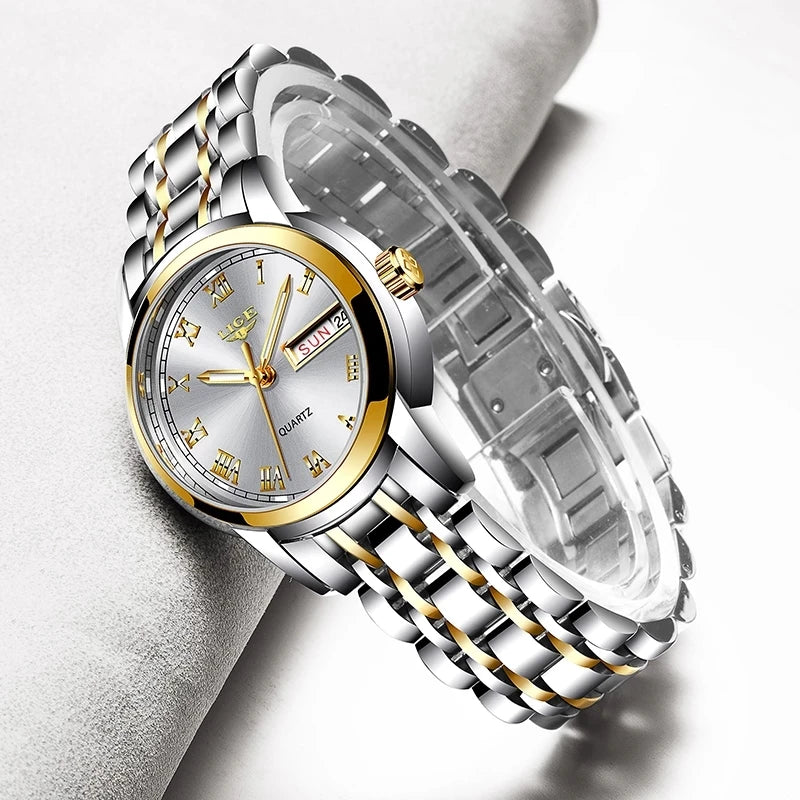LIGE 2025 reloj de oro nuevo para mujer, relojes creativos de acero para mujer, relojes de pulsera para mujer, reloj impermeable para mujer, reloj femenino