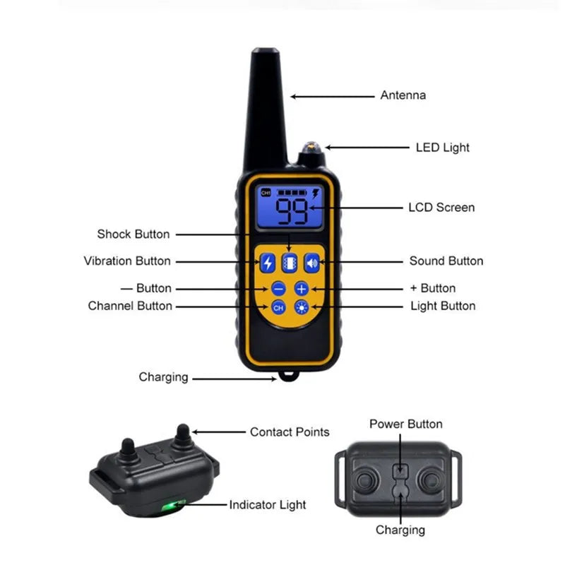 Collar de entrenamiento eléctrico para perros, Collar impermeable para corteza de perro, mascota con Control remoto, dispositivo antiladridos recargable, perros de todos los tamaños