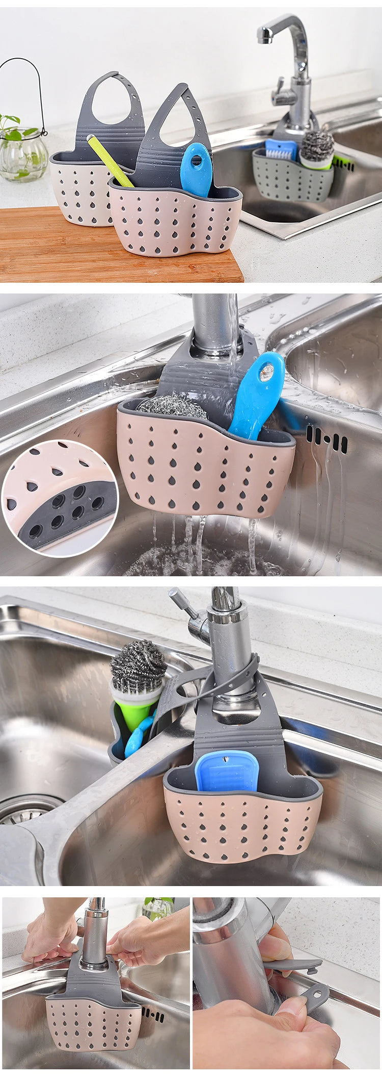 Soporte para fregadero de cocina, escurridor colgante, estante ajustable para esponja y jabón, organizador, soporte para grifo de baño, accesorios de cocina