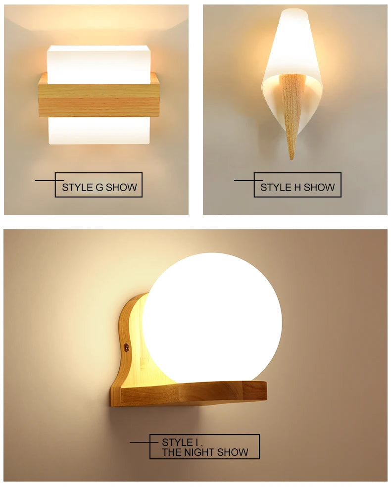 Lámparas de pared LED modernas, luces de madera para dormitorio, mesita de noche, escaleras, pasillo, aplique de iluminación montado Interior, accesorios de iluminación para decoración del hogar