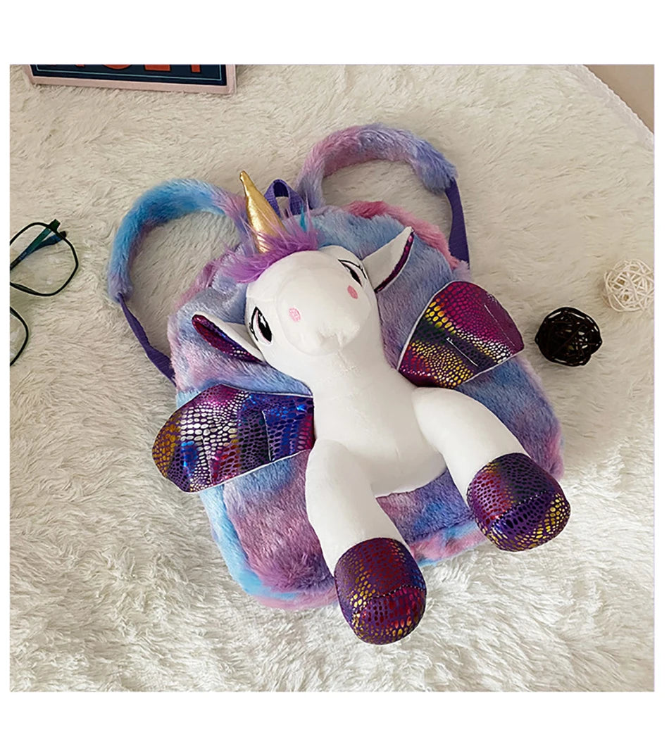 Mochila escolar de dibujos animados de unicornios para niñas, morral 3D de piel de viaje, bonito, regalo para niños