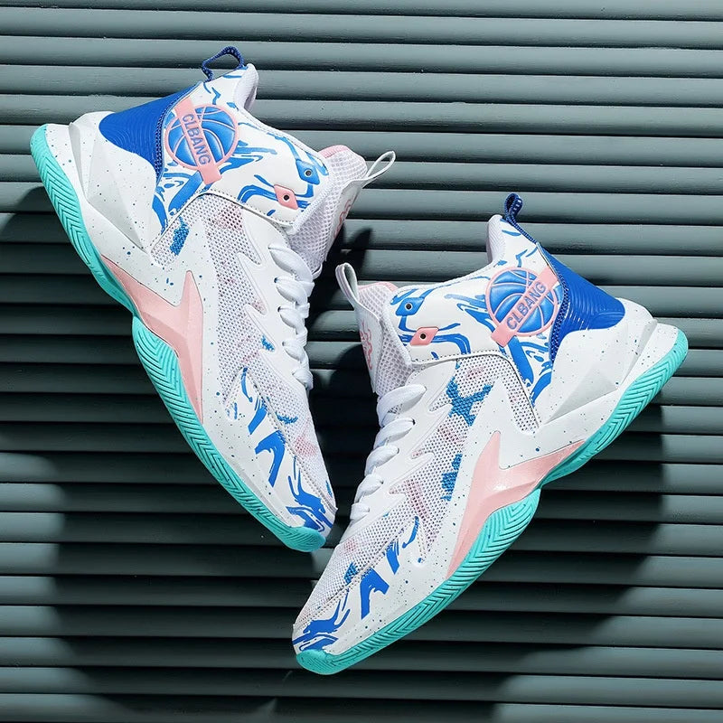 Unisex Mid Top Basketball Shoes Microfiber Upper Trendy Patchwork Color Thick Bottom Sneakers Year-Round Fashion Summer Spring