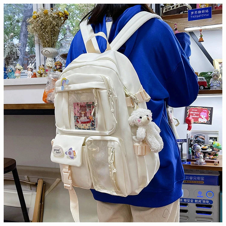 Mochila escolar de gran capacidad para niñas, bolso de mano para estudiantes, Kawaii, Patchwork