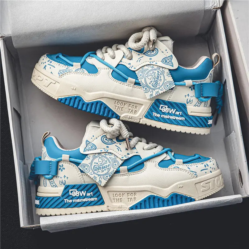 Custom Logo Outdoor Fashion Graffiti Pu Leather Casual Sport Shoes Men's Skate Board Leisure Sneakers for Men Running Sports