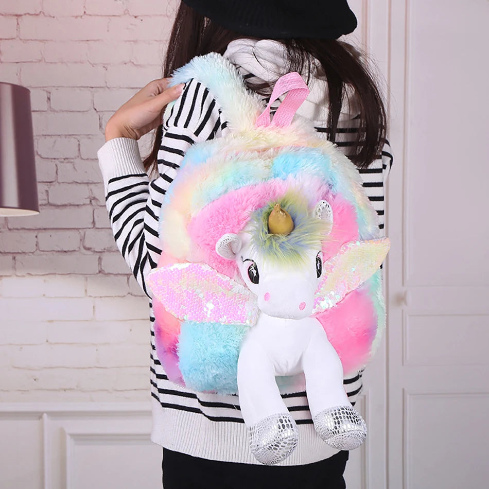 Mochila escolar de dibujos animados de unicornios para niñas, morral 3D de piel de viaje, bonito, regalo para niños