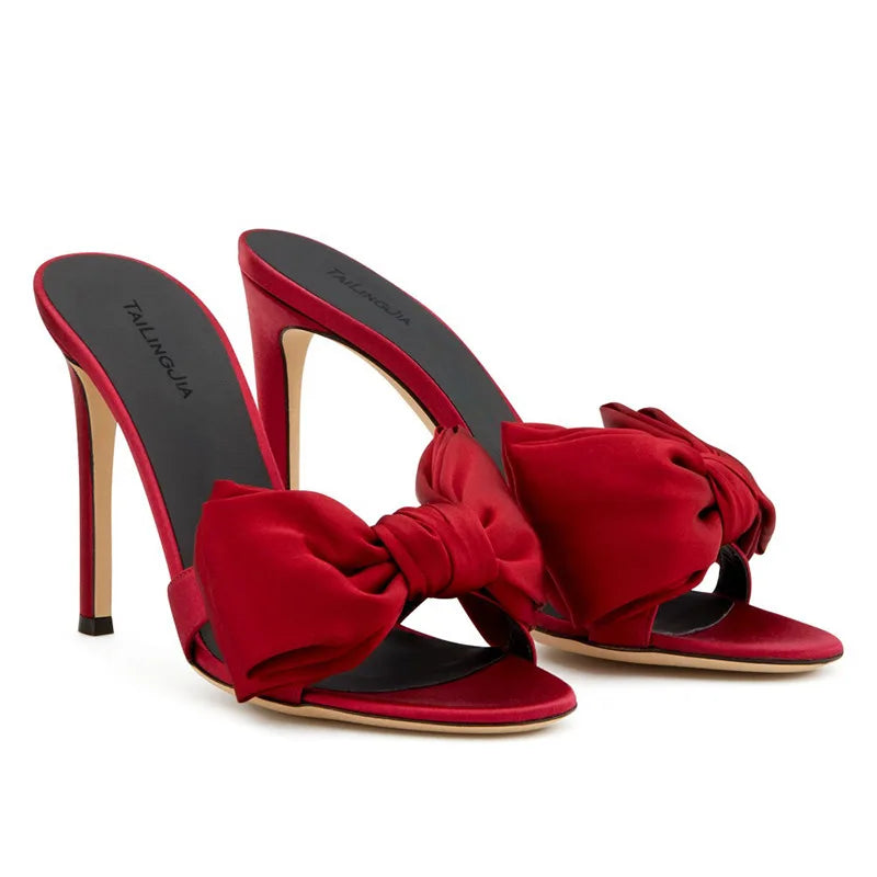 Large Size Sandalias Peep Toe Design Red Trendy Sandals Shoes Women Mules High Heels for Ladies