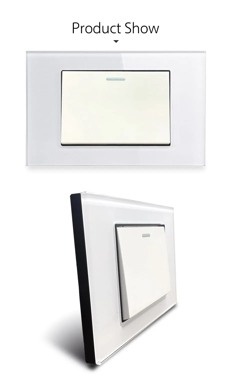 Wallpad Panel de vidrio templado blanco interruptor de luz de pared UE Reino Unido italiano Chile enchufe botón basculante 118*75mm 16A AC110-250V