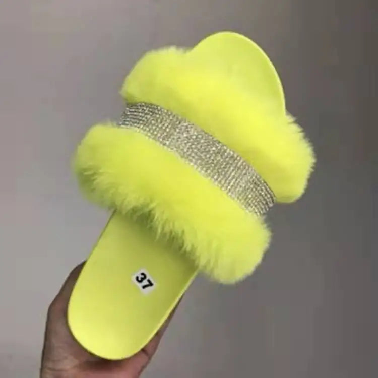 Dropshipping Platform Diamonds Fur Slides Slippers Hot Sale Flutty Slippers New Style Thick Sole Platform Sandals for Ladies
