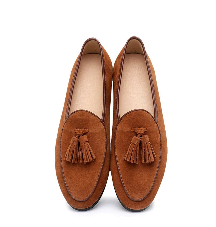 Italian Vintage Velvet Shoes Loafers for Men Genuine Cow Suede Leather Slip-On Boat Casual Shoes