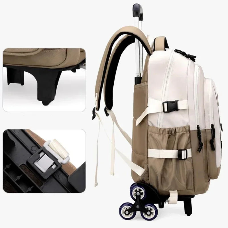 Fashionable Large Capacity Waterproof School Backpack Boys Multifunctional Six-Wheel Pull Rod Bag Zipper Students Children