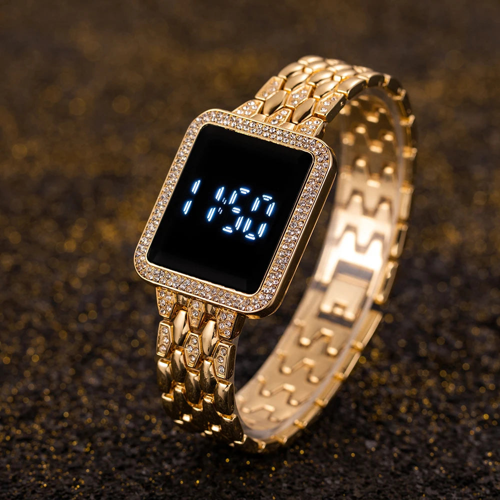 Relojes para mujer, famosa marca de lujo, reloj Digital para mujer, relojes de pulsera de cuarzo de acero inoxidable con diamantes de imitación a la moda para mujer, relojes Wathes