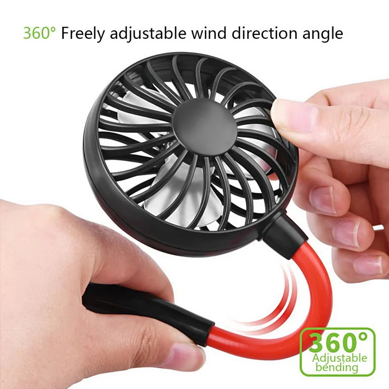Ventilador portátil con USB para el hogar y la Oficina, miniventilador de cuello con manos libres, colgante, recargable, con 3 velocidades, ajustable
