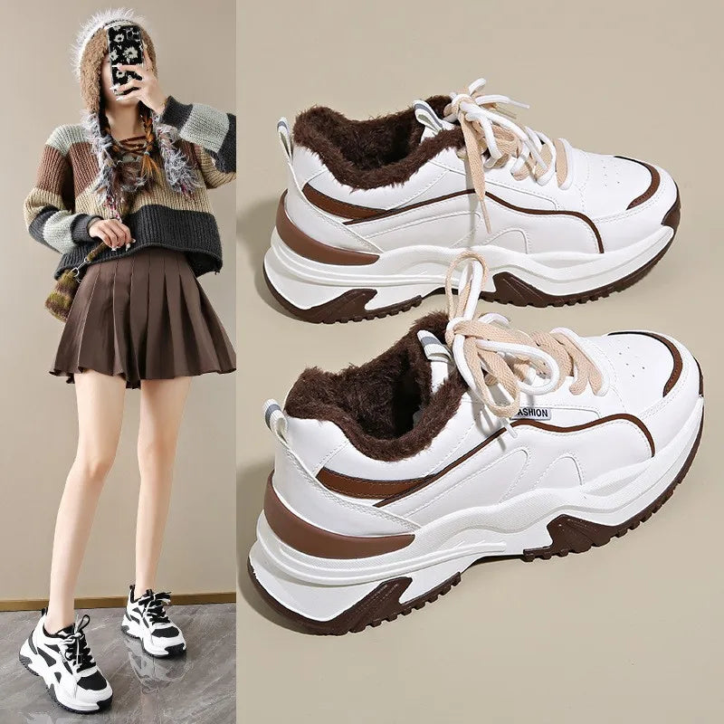 Winter Velvet High Top Shoes for Women Versatile Thickened Warm Cotton Shoes Thick Soled Height Increasing and Leisure Shoes