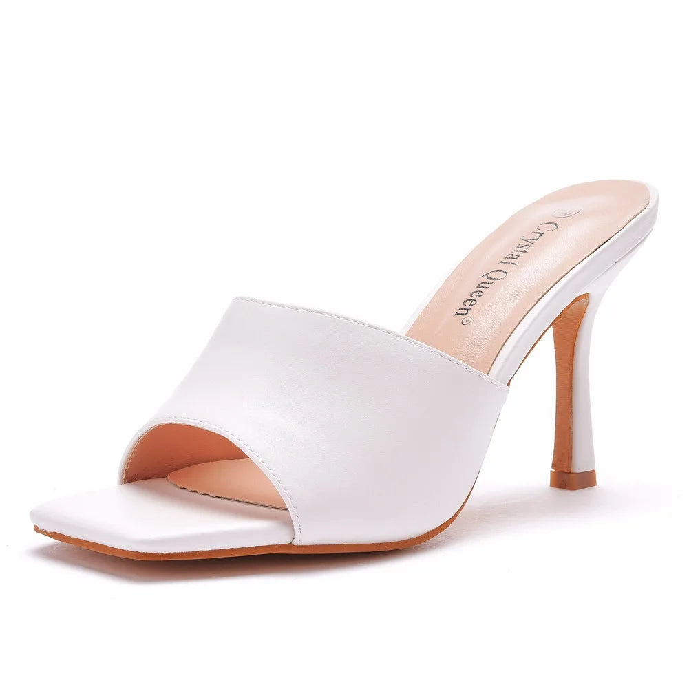 New Women's Adult 9cm square Toe High Heeled Sandals slippers Wine Glass Heel Temperament Pearl Beaded Women's Shoes Fish Mouth