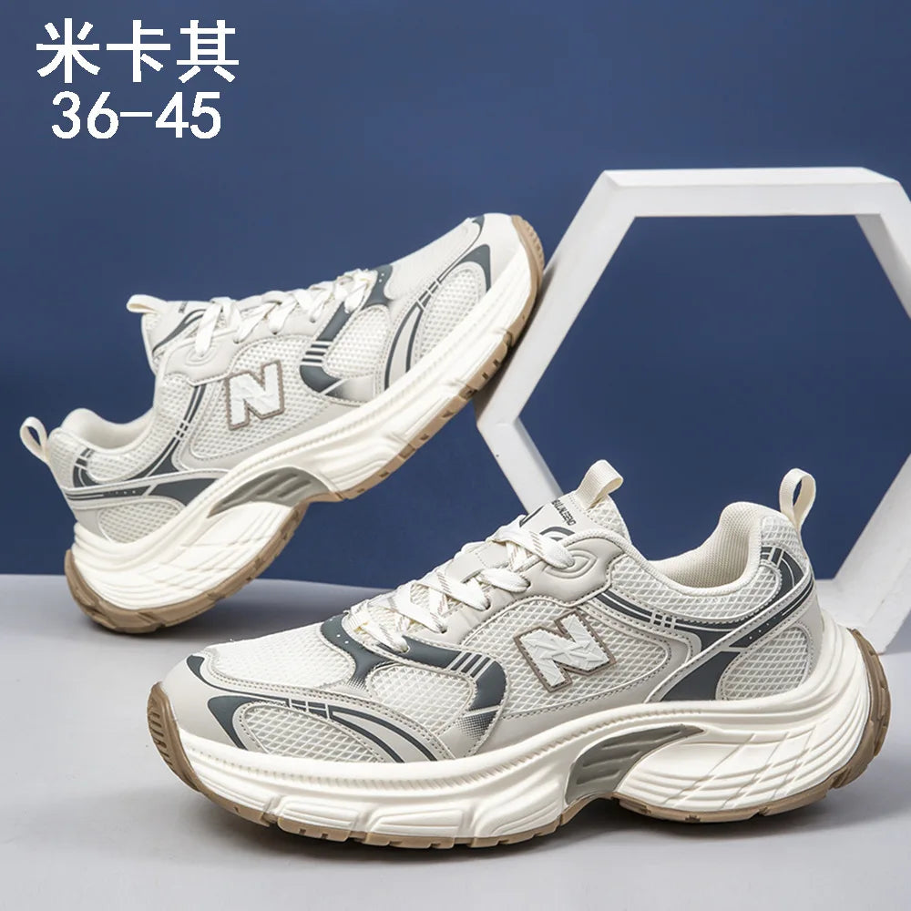 2025 New Dad Shoes Sports Casual Mesh Solid Spring Super Elastic Thick Sole Height Increasing Breathable Couple Running Shoes