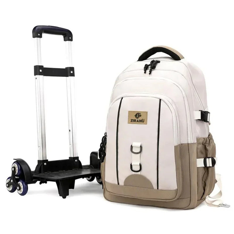 Fashionable Large Capacity Waterproof School Backpack Boys Multifunctional Six-Wheel Pull Rod Bag Zipper Students Children