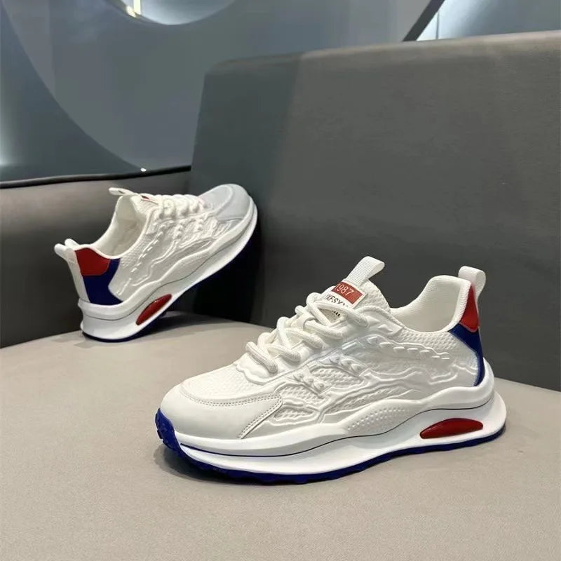 Men's Summer New Thick-Soled Sports Casual Running Breathable Mesh Shoes Men's Trendy Versatile White Sneakers