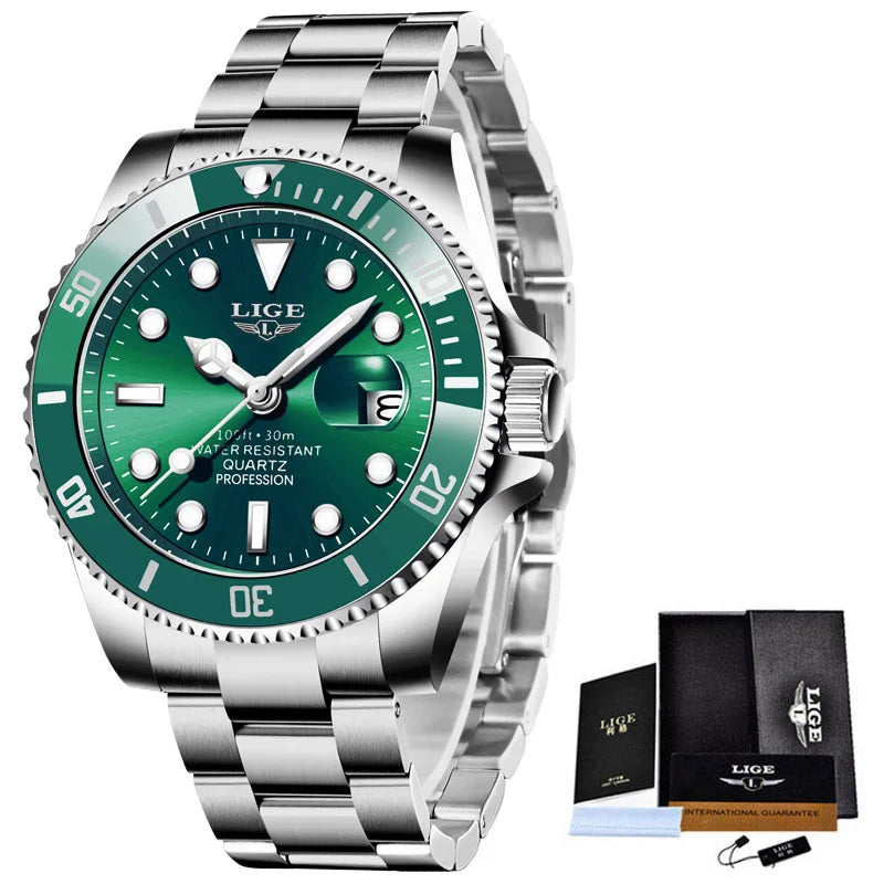 Reloj de buceo LIGE de lujo a la moda para hombre, reloj de fecha resistente al agua 30ATM, relojes deportivos, reloj de pulsera de cuarzo para hombre, reloj Masculino