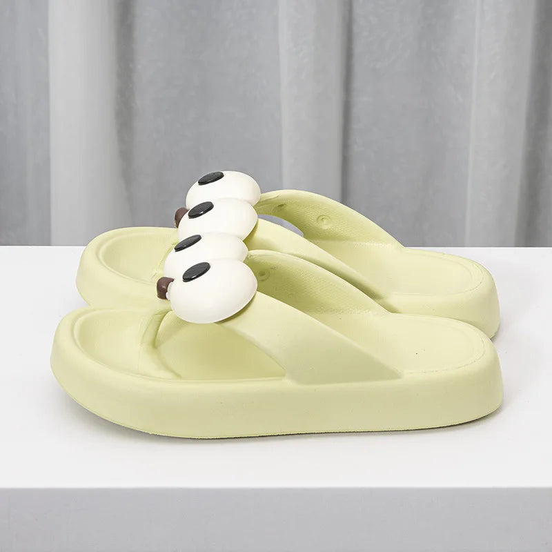 New Funny Women Big Eyes Decor Flip Flops Slippers Summer Soft Comfy Platform Beach Non-slip Home Bathroom Men Cute Shoes