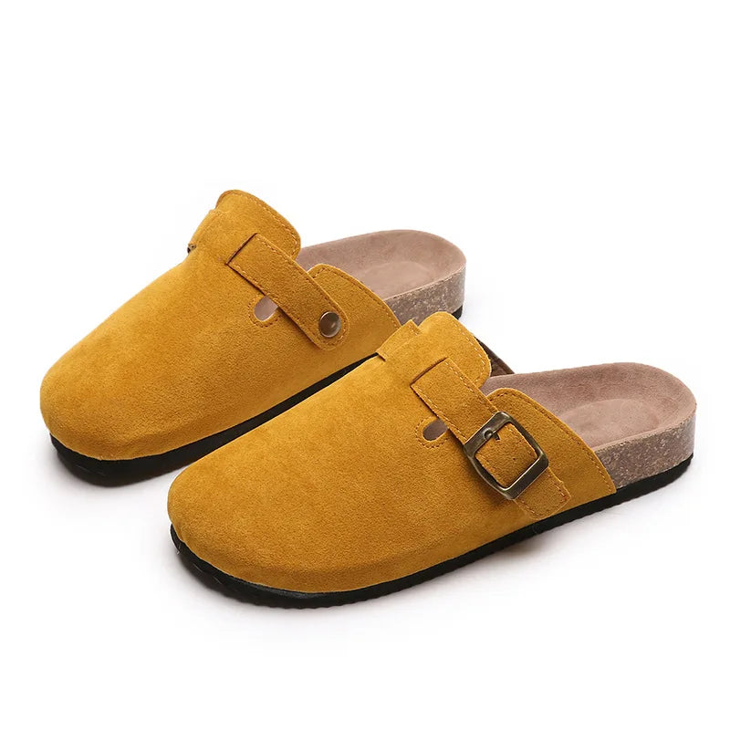 Custom Thick Sole Air Cushion Lightweight Summer Slippers Closed Toe Half Slipper Heightening Comfort Vintage Suede Sandals