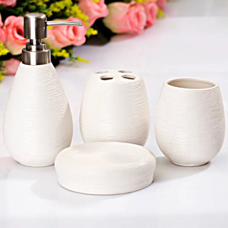 Juego de cerámica para baño, botella dispensadora de champú, jabonera, soportes para cepillos de dientes, taza de enjuague, accesorios de baño