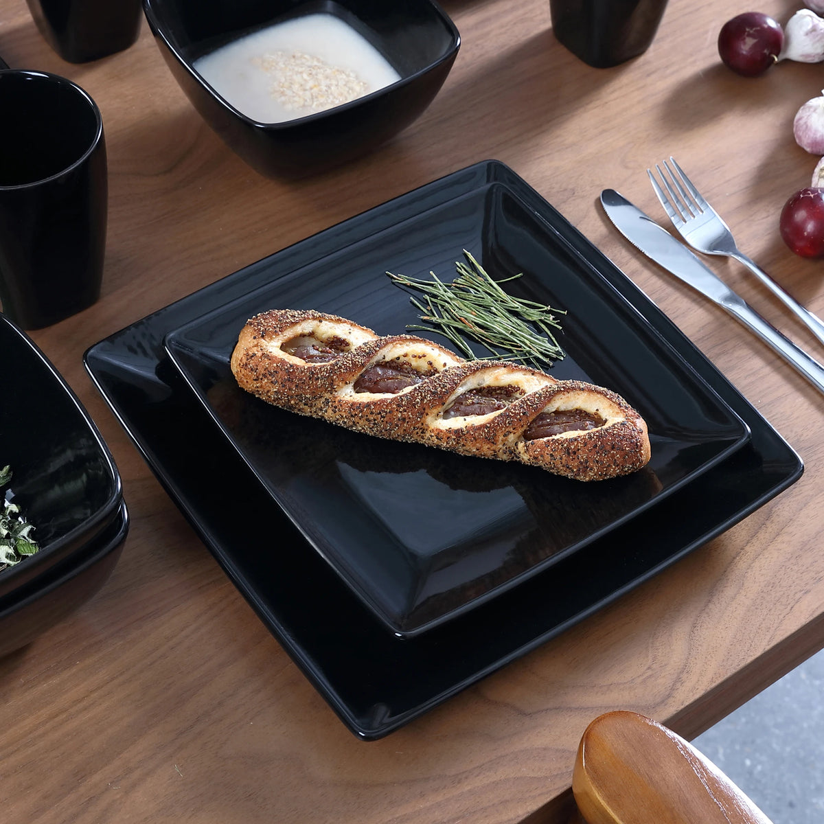 Vancasso SOHO-vajilla cuadrada de cerámica negra, 16/32/48 piezas, plato de cena, plato de postre, tazón, juego de tazas de 240ml