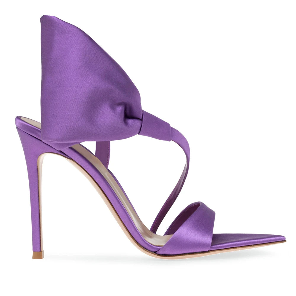 Stiletto Heel Pointed Toe Sandals Black Prom Woman Lilac Satin High Heels With Bow New Arrivals 2023