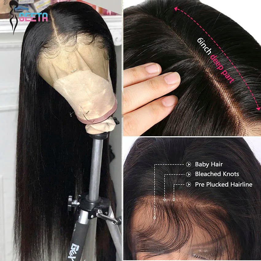 Peluca frontal de encaje HD 13x6 13x4, peluca frontal de encaje de cabello humano de 30 pulgadas, lisa como un hueso, pelucas de cabello humano con encaje transparente, peluca con cierre HD 4x4