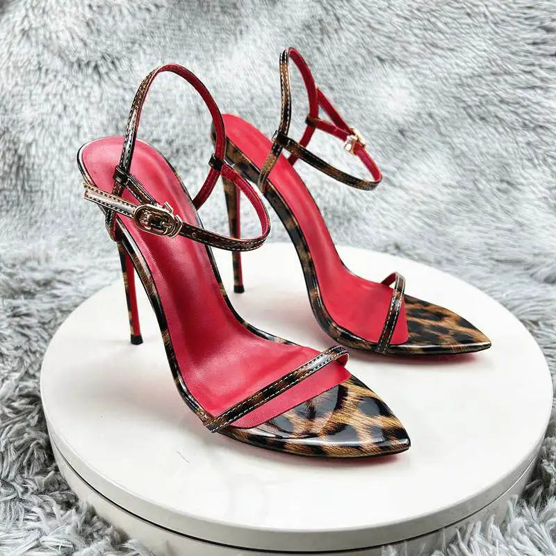 Red Bottom Patent Leather Classic Retro Strap Sandals Women's Summer New 12cm Thin-heeled Stiletto Heel Fairy Roman Elegant