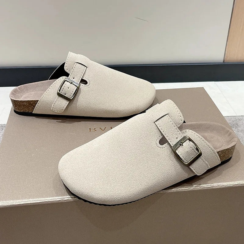 Custom Thick Sole Air Cushion Lightweight Summer Slippers Closed Toe Half Slipper Heightening Comfort Vintage Suede Sandals
