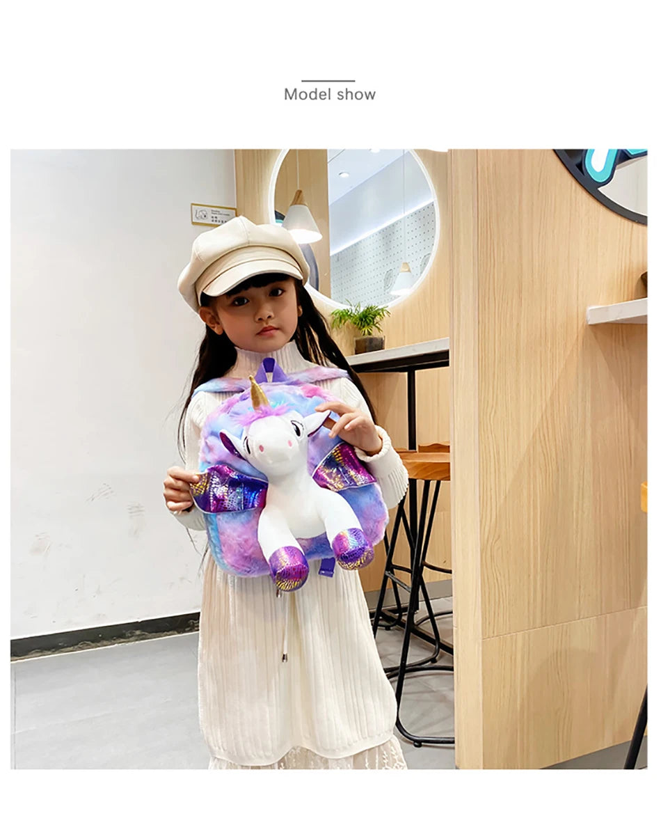 Mochila escolar de dibujos animados de unicornios para niñas, morral 3D de piel de viaje, bonito, regalo para niños
