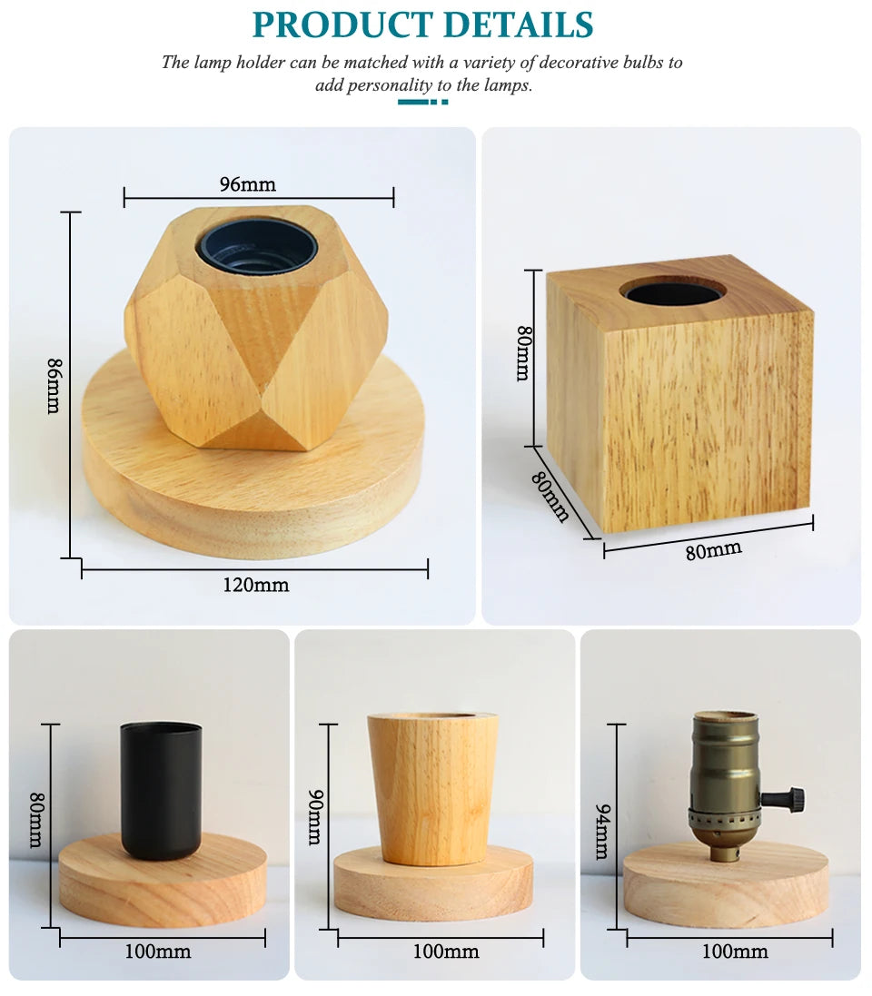 Lámpara de mesa de madera moderna Retro E27, luz decorativa para escritorio, lámparas de arte interior, decoración para sala de estar, dormitorio, mesita de noche, Base de luces para Bar, enchufe europeo